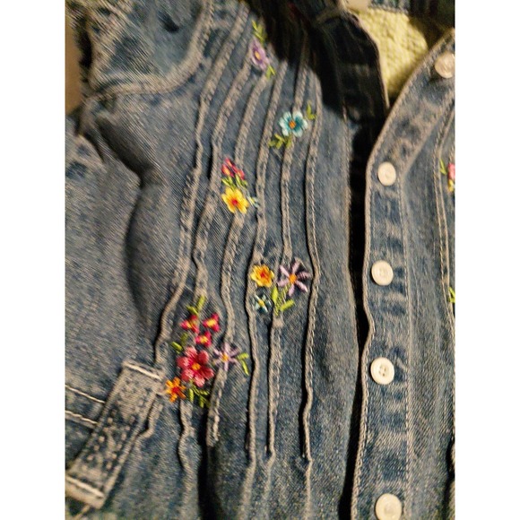 vintage OshKosh B'gosh denim dress with embroidered flowers and ruffled hem 12m - Picture 3 of 11